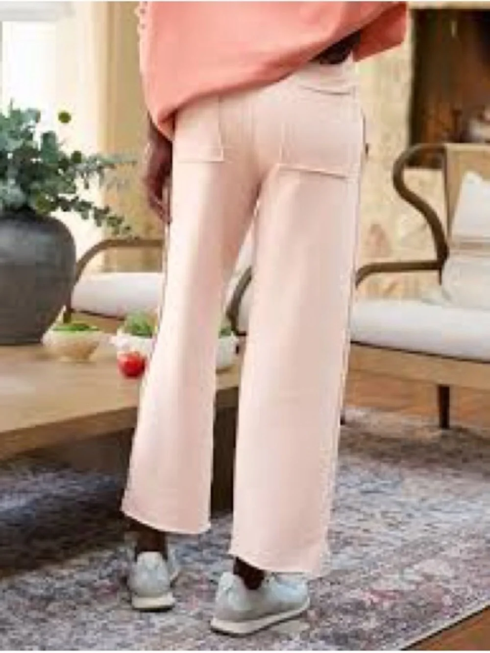 Frank & Eileen Bella Italian Triple Fleece ankle Sweatpants beige pink petal